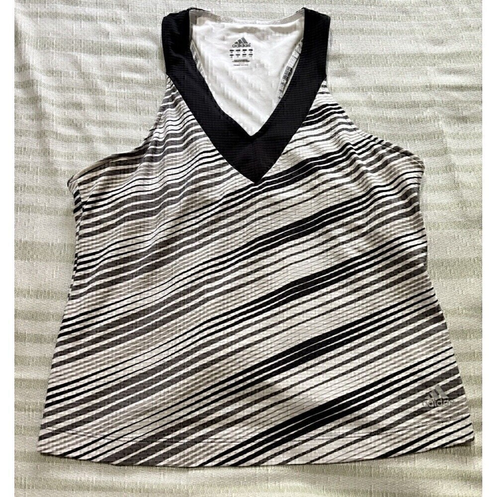 Adidas Racerback Tank Top Womens Large Black stripe ClimCool Athletic support
